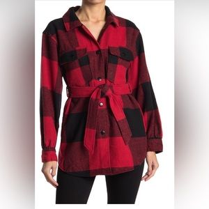 Laundry by Shelli Segal Tie Shacket Black/Red Plaid Size M